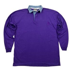Vintage 90s Laguna Purple Rugby Polo Shirt Denim Collar Embroidered Logo Size L